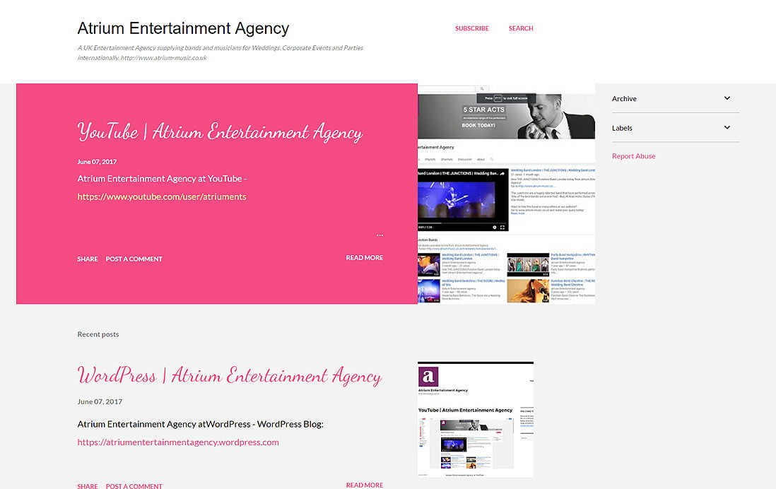 Atrium Entertainment at Blogger | Blogger Account for Atrium Entertainment Agency